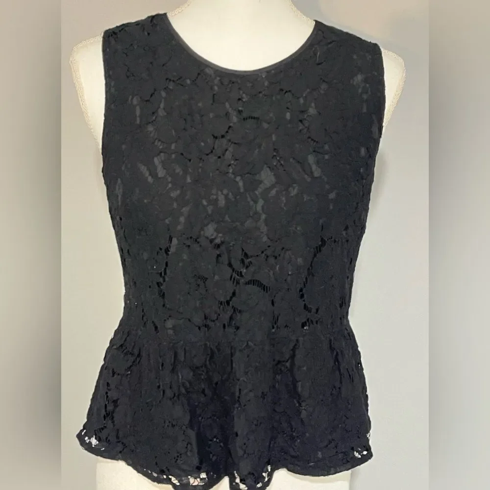 J Crew size 6 black lace sleeveless top with zip back EUC - Picture 10 of 10